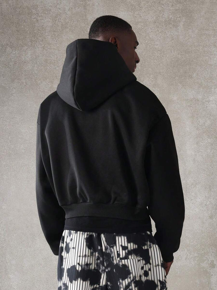 Kurzer Herren-Hoodie mit Reißverschluss, Oversize-Schnitt und Kordelzug
