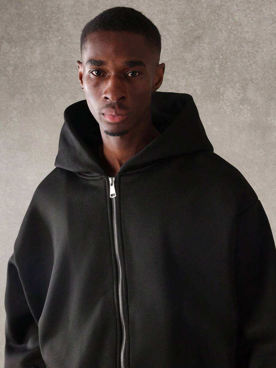 Kurzer Herren-Kapuzenpullover mit Reißverschluss, Kordelzug und Vordertaschen