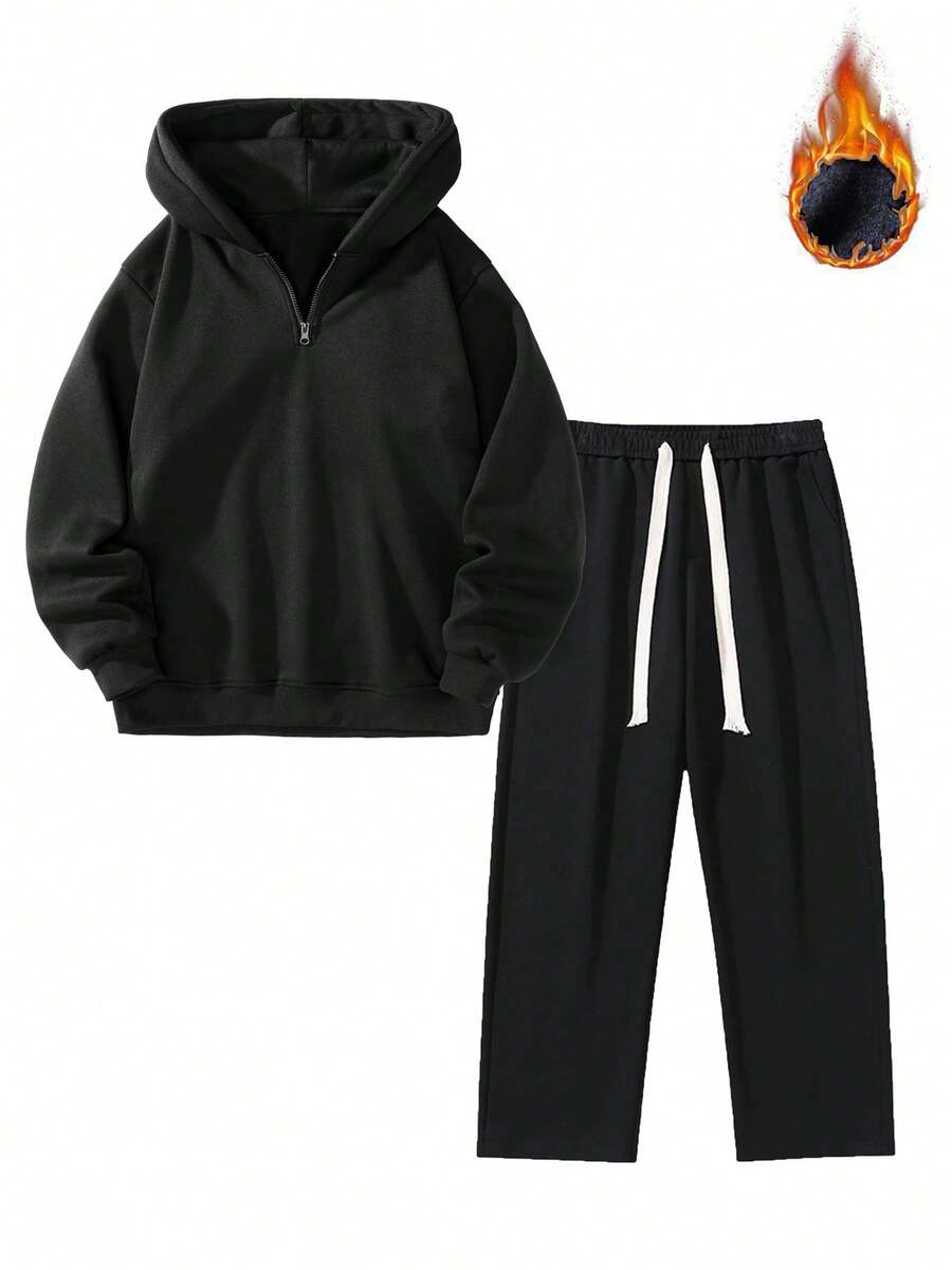 Herren-Trainingsanzug mit Kapuze und halbem Reißverschluss sowie Hose mit Kordelzug