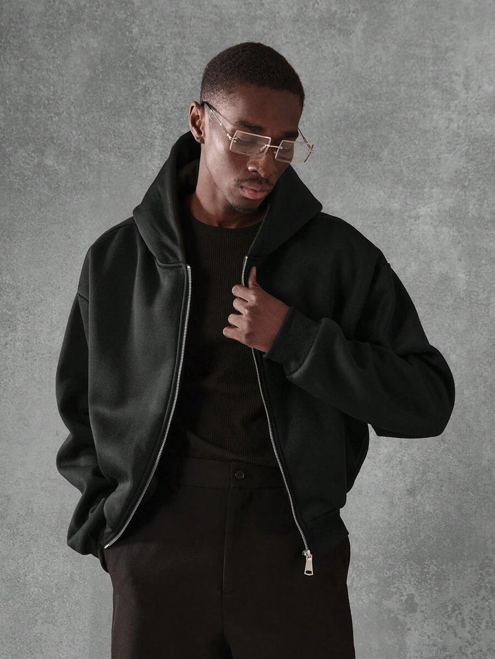 Kurzer Herren-Hoodie mit Reißverschluss, Oversize-Schnitt und Kordelzug