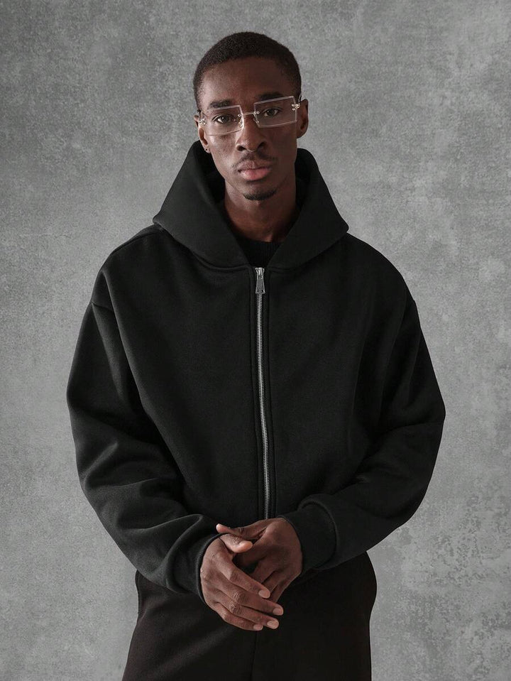 Kurzer Herren-Hoodie mit Reißverschluss, Oversize-Schnitt und Kordelzug