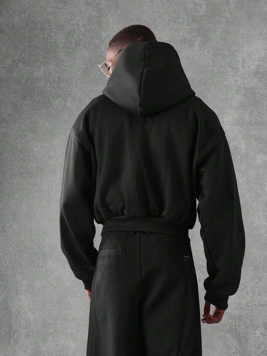 Kurzer Herren-Hoodie mit Reißverschluss, Oversize-Schnitt und Kordelzug