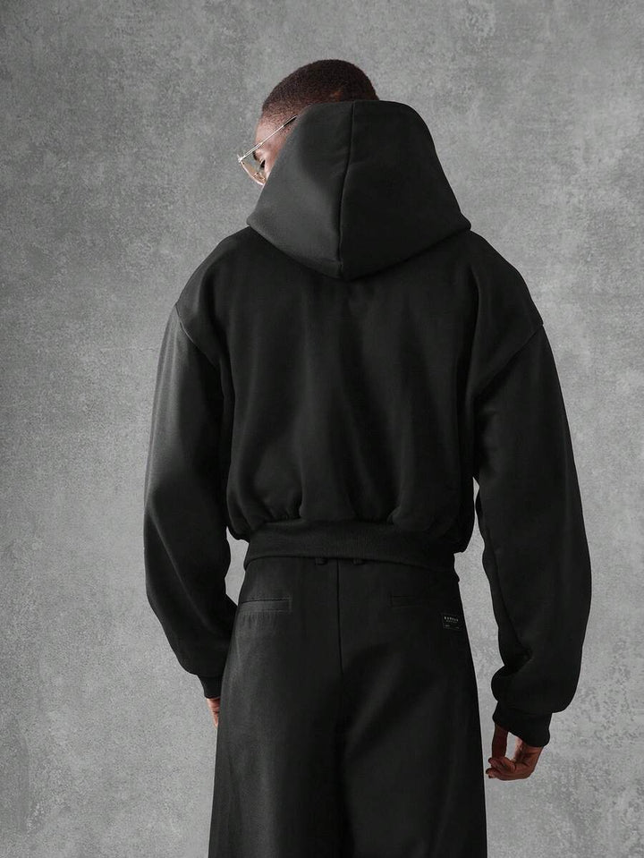 Kurzer Herren-Hoodie mit Reißverschluss, Oversize-Schnitt und Kordelzug