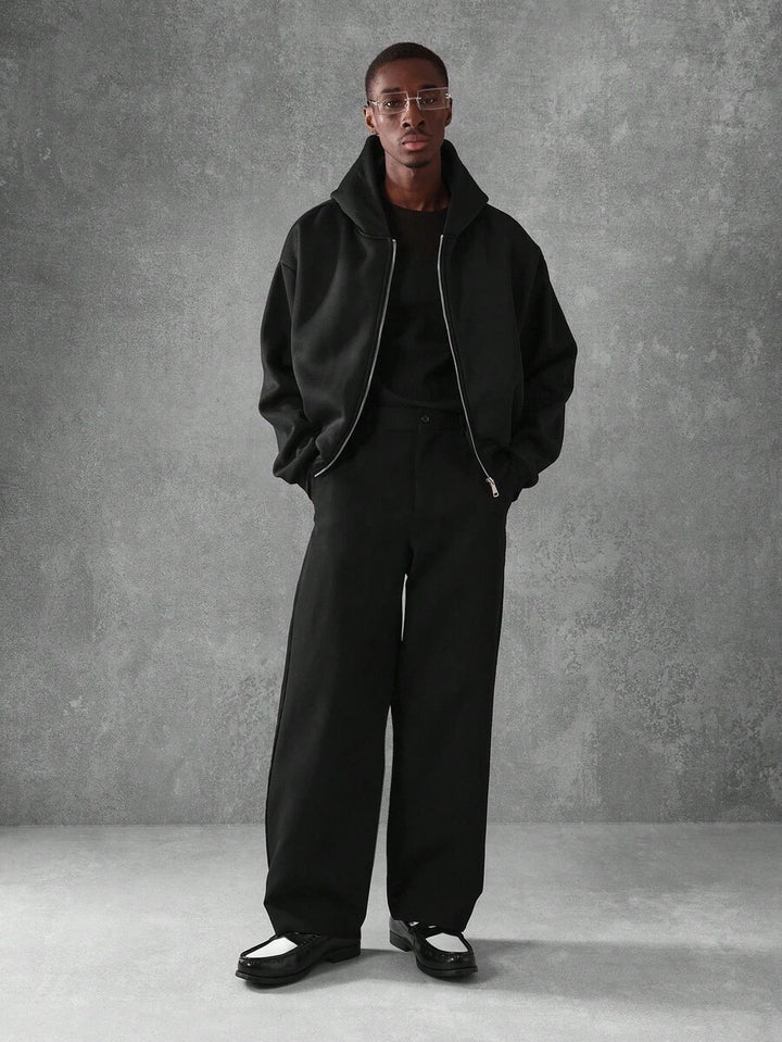 Kurzer Herren-Hoodie mit Reißverschluss, Oversize-Schnitt und Kordelzug