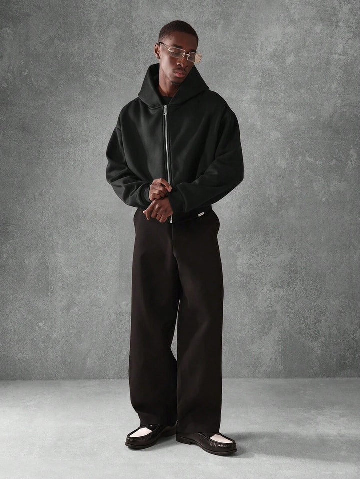 Kurzer Herren-Hoodie mit Reißverschluss, Oversize-Schnitt und Kordelzug