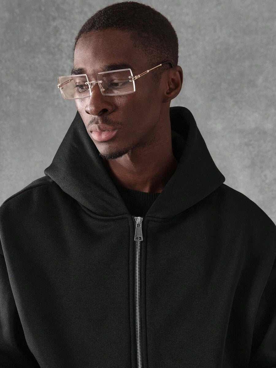 Kurzer Herren-Hoodie mit Reißverschluss, Oversize-Schnitt und Kordelzug