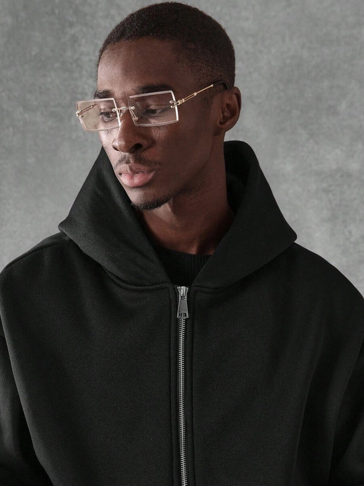 Kurzer Herren-Hoodie mit Reißverschluss, Oversize-Schnitt und Kordelzug