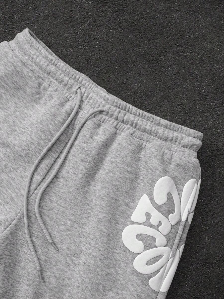 Herren-Trainingsanzug mit Kapuze, Reißverschluss und Hose mit Schaumstoff-Buchstabenprint