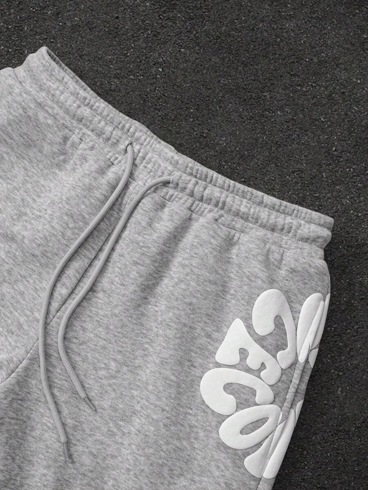 Herren-Trainingsanzug mit Kapuze, Reißverschluss und Hose mit Schaumstoff-Buchstabenprint