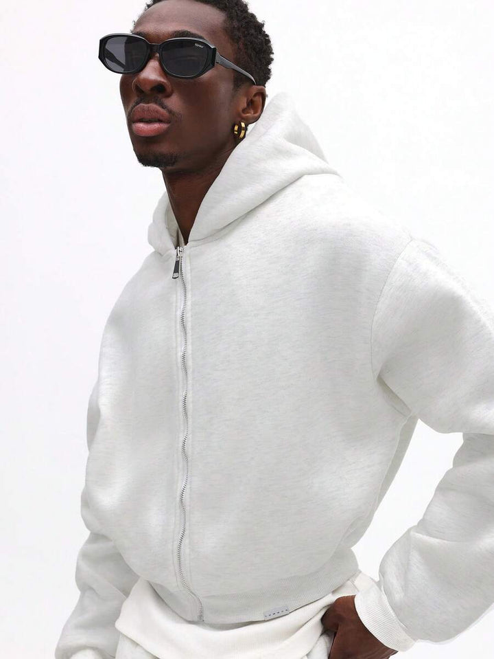 Kurzer Herren-Kapuzenpullover mit Reißverschluss, Kordelzug und Vordertaschen