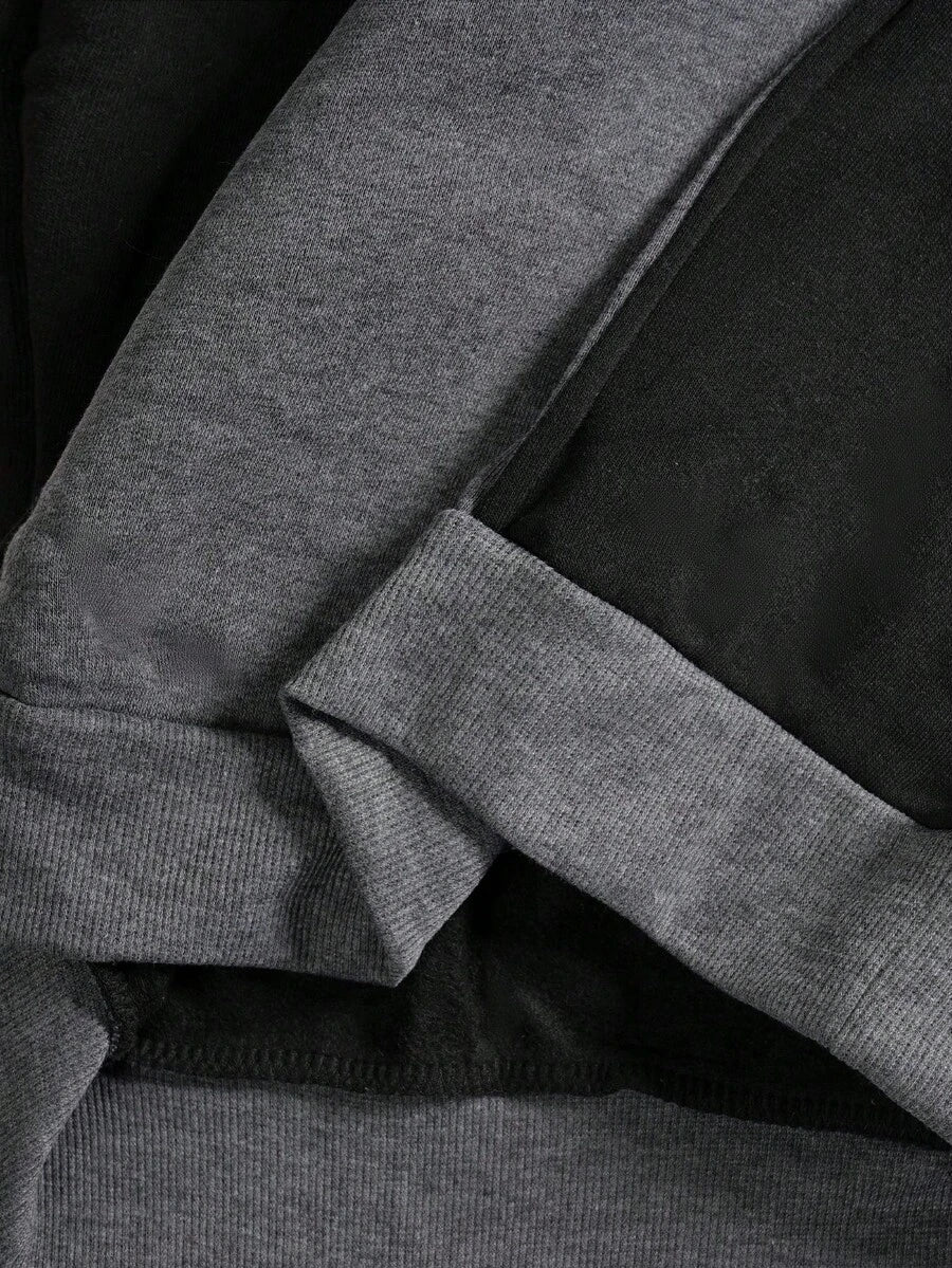 Men's two-tone tracksuit set with crew-neck top and wide-leg pants