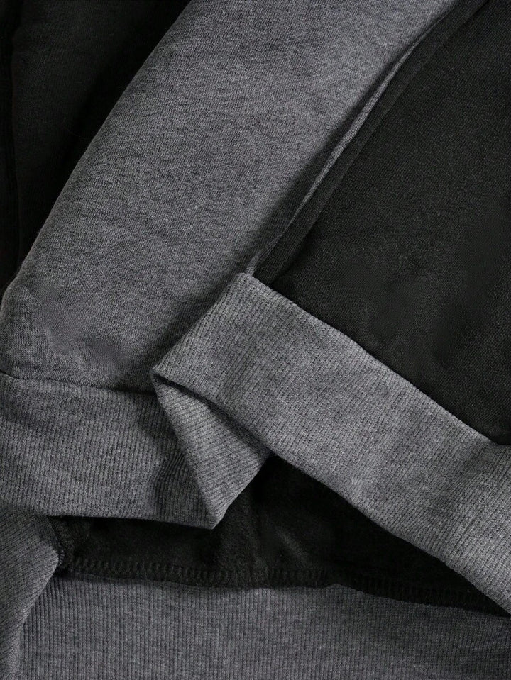 Men's two-tone tracksuit set with crew-neck top and wide-leg pants