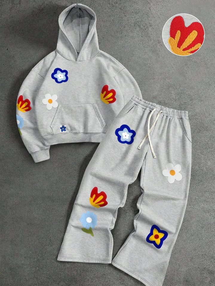Herren-Trainingsanzug mit Kapuze, Blumenprint und Hose mit Taschen