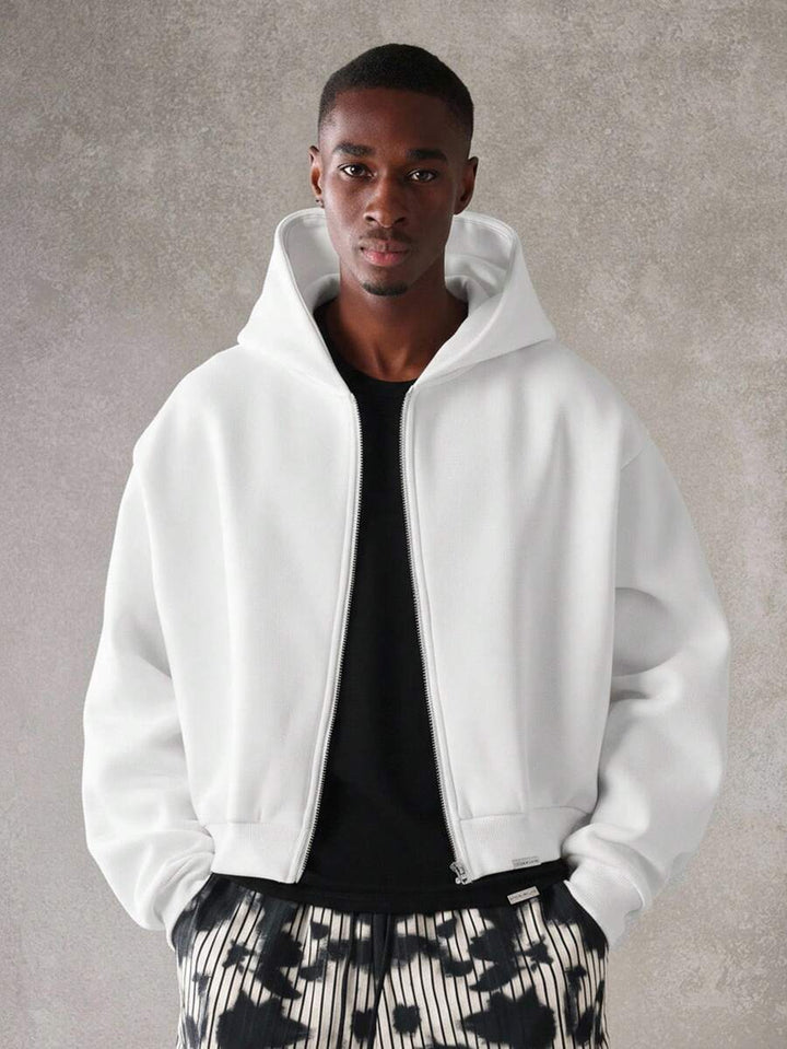 Kurzer Herren-Hoodie mit Reißverschluss, Oversize-Schnitt und Kordelzug