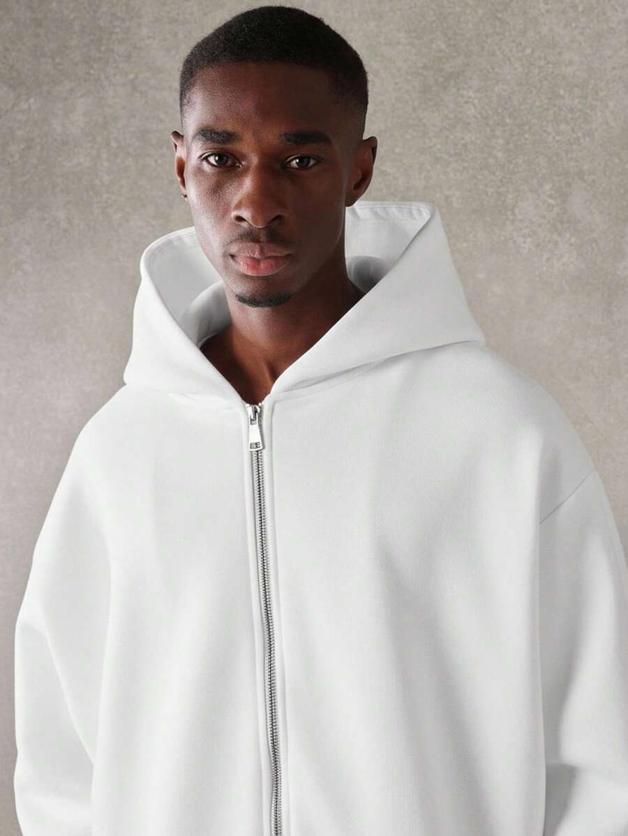 Kurzer Herren-Kapuzenpullover mit Reißverschluss, Kordelzug und Vordertaschen