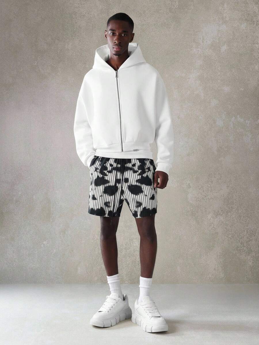 Kurzer Herren-Hoodie mit Reißverschluss, Oversize-Schnitt und Kordelzug