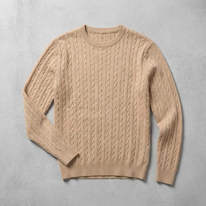 Maglione da donna in lana con motivo a trecce e collo rotondo