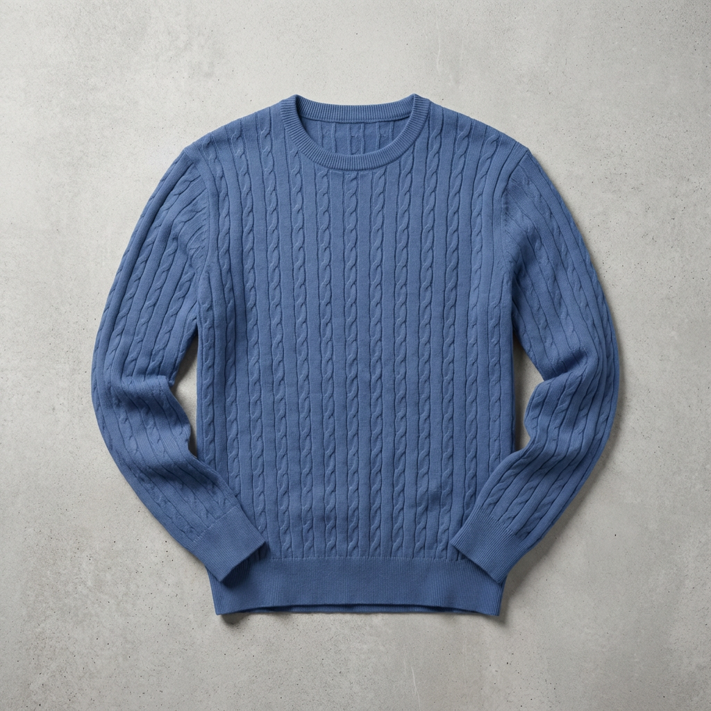 Maglione da donna in lana con motivo a trecce e collo rotondo