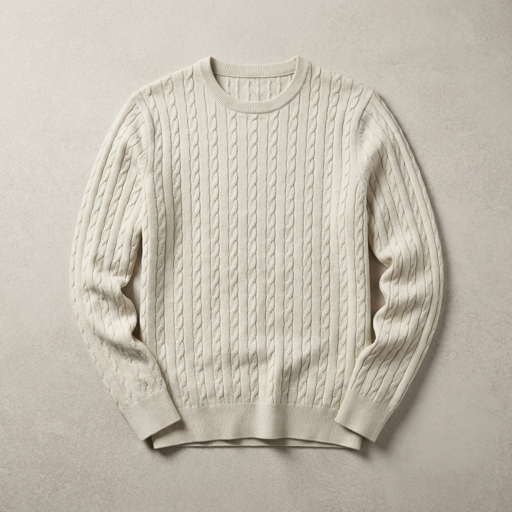 Maglione da donna in lana con motivo a trecce e collo rotondo