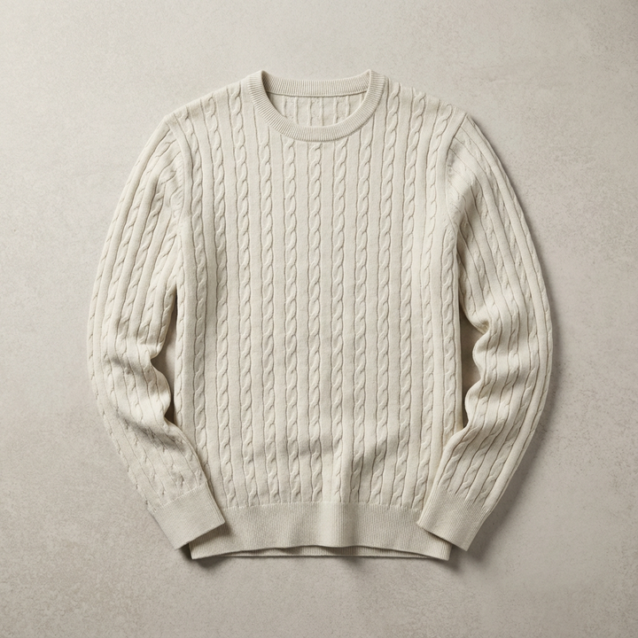 Maglione da donna in lana con motivo a trecce e collo rotondo