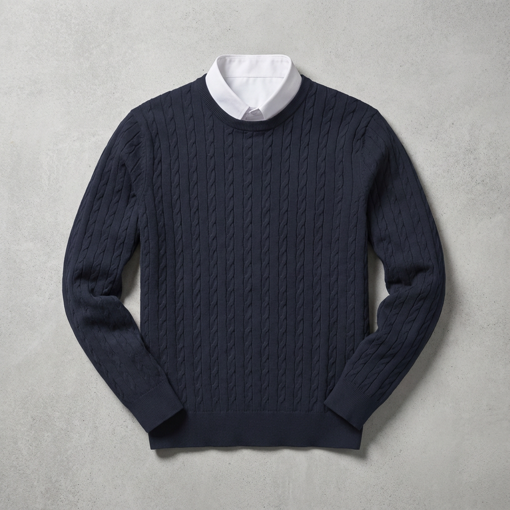 Maglione da donna in lana con motivo a trecce e collo rotondo