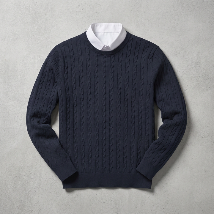 Maglione da donna in lana con motivo a trecce e collo rotondo