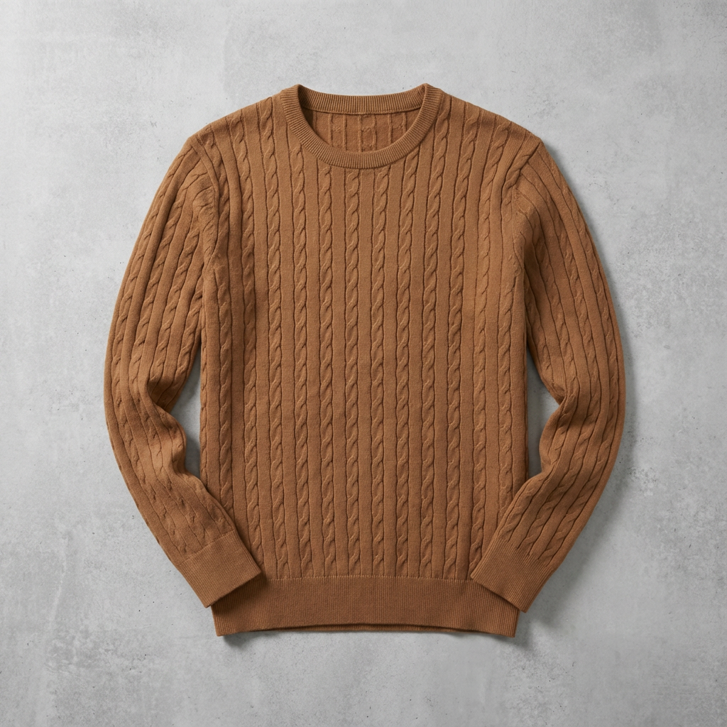Maglione da donna in lana con motivo a trecce e collo rotondo