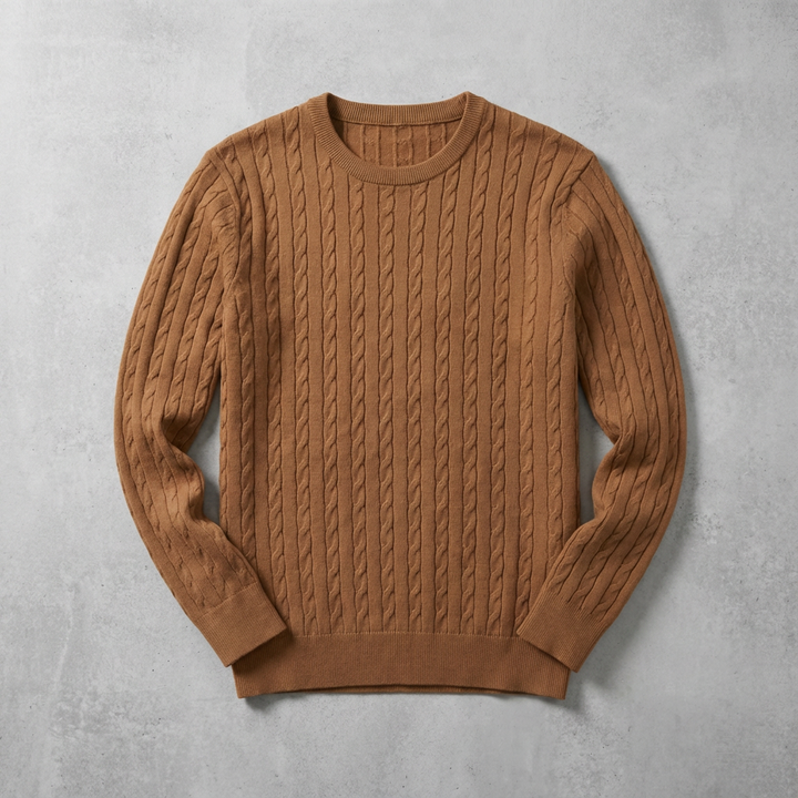 Maglione da donna in lana con motivo a trecce e collo rotondo