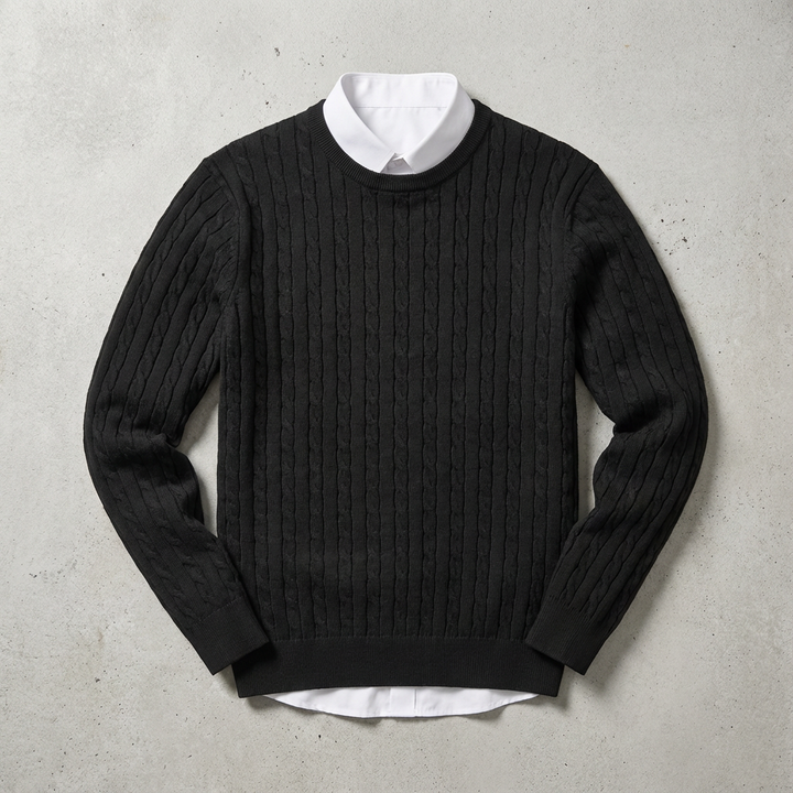 Maglione da donna in lana con motivo a trecce e collo rotondo