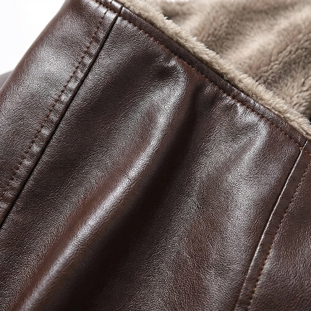 Veste en Cuir d'Agneau Véritable pour Homme avec Col en Fausse Fourrure et Fermeture Zip
