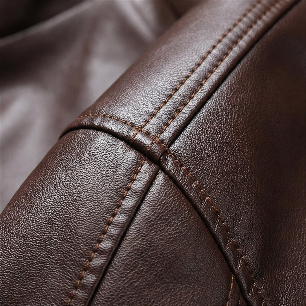Veste en Cuir d'Agneau Véritable pour Homme avec Col en Fausse Fourrure et Fermeture Zip