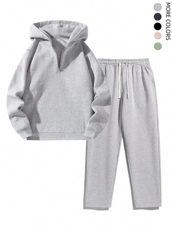 Herren-Trainingsanzug mit Kapuze und halbem Reißverschluss sowie Hose mit Kordelzug