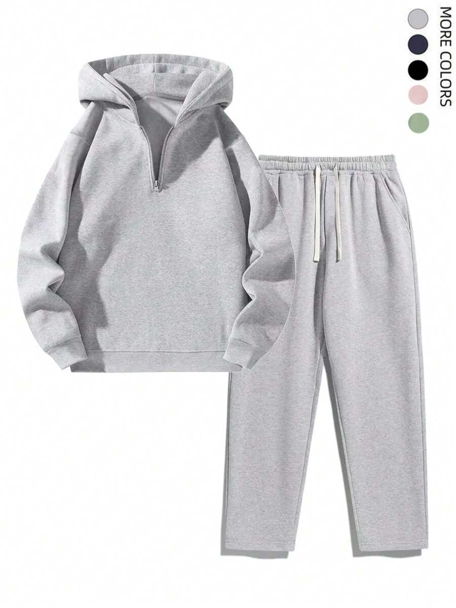 Herren-Trainingsanzug mit Kapuze, halbem Reißverschluss und weiter Hose