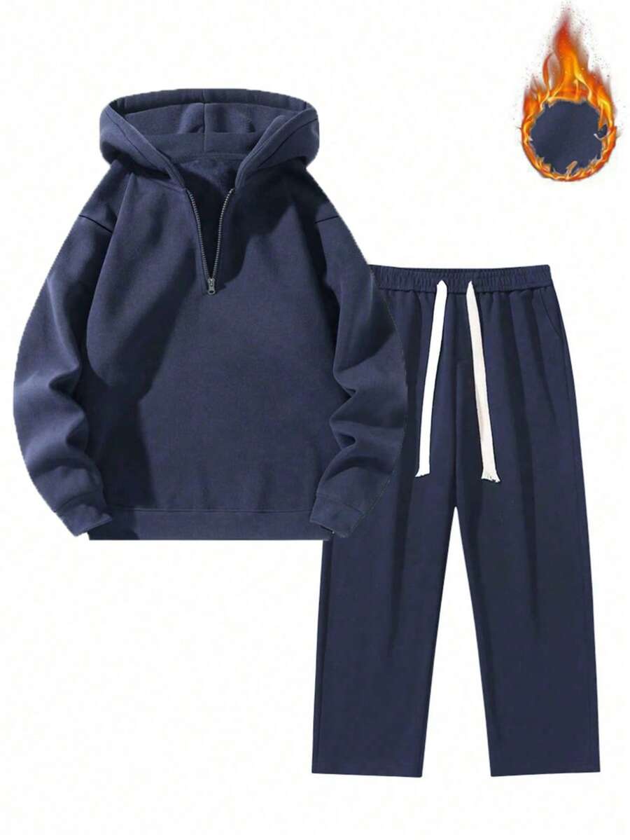 Herren-Trainingsanzug mit Kapuze und halbem Reißverschluss sowie Hose mit Kordelzug