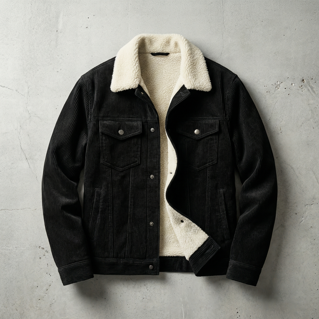 Men's corduroy jacket with faux-fur collar and lining