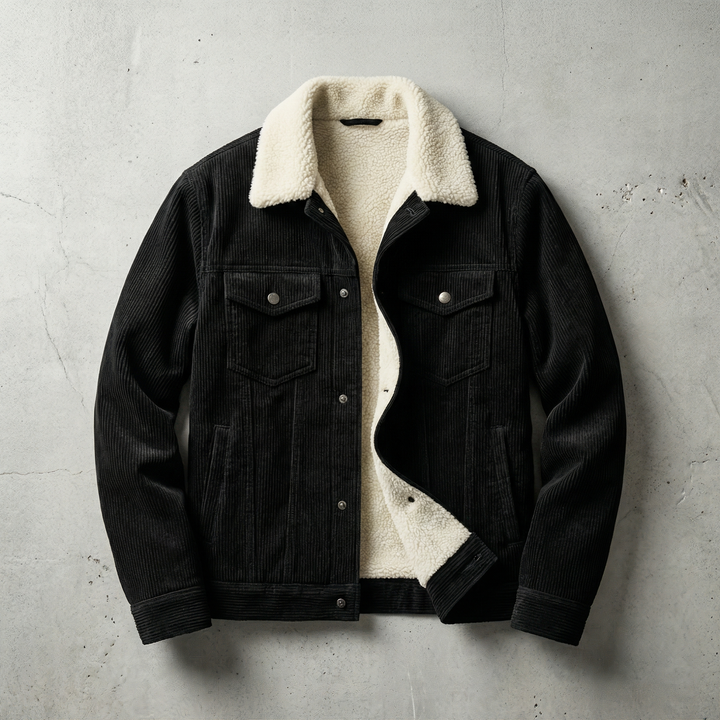 Men's corduroy jacket with faux-fur collar and lining