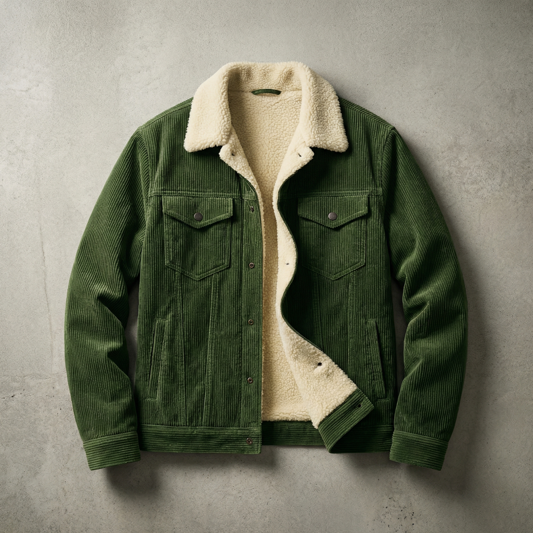 Men's corduroy jacket with faux-fur collar and lining