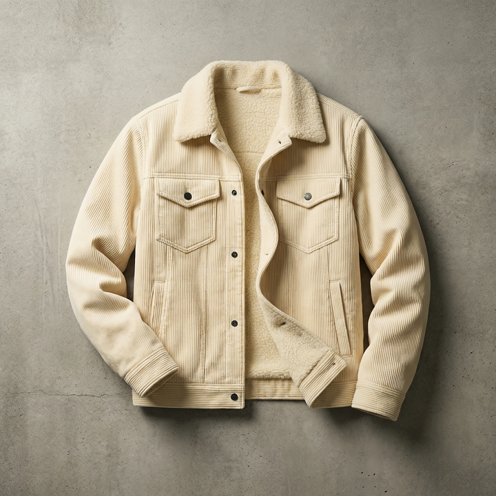 Men's corduroy jacket with faux-fur collar and lining