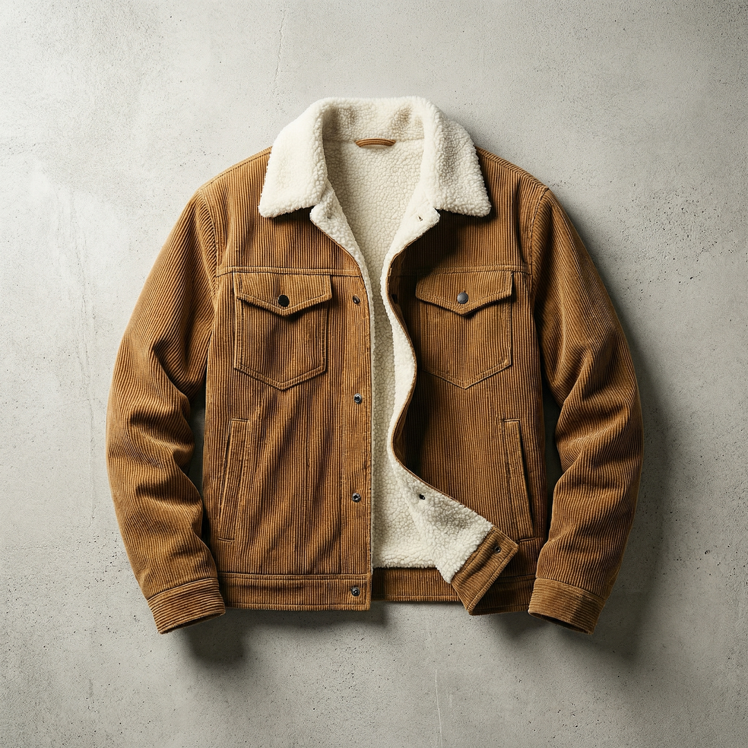 Men's corduroy jacket with faux-fur collar and lining
