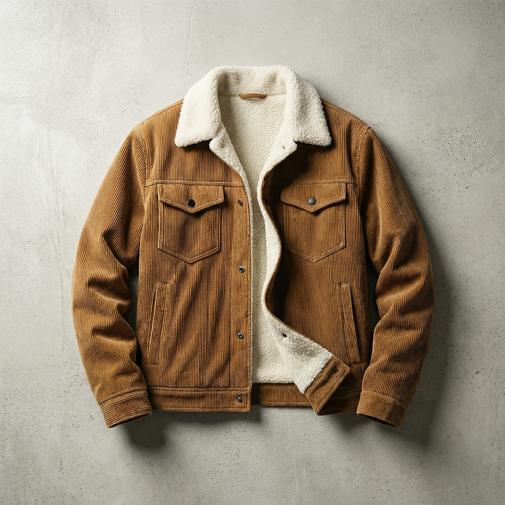 Men's corduroy jacket with faux-fur collar and lining