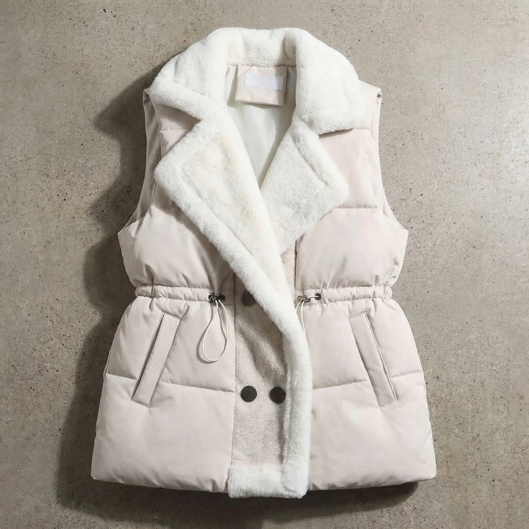 Women's Quilted Vest with Faux Fur Collar