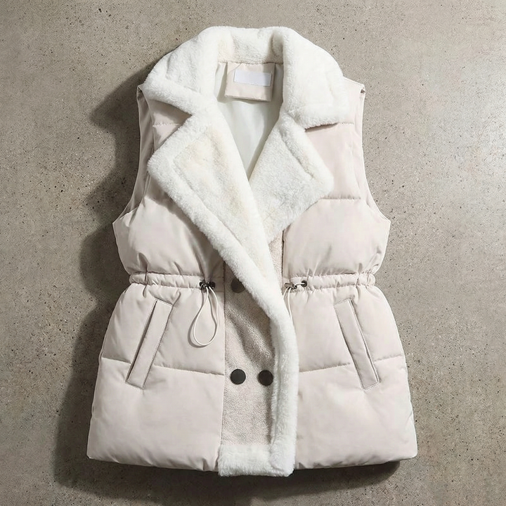 Women's Quilted Vest with Faux Fur Collar