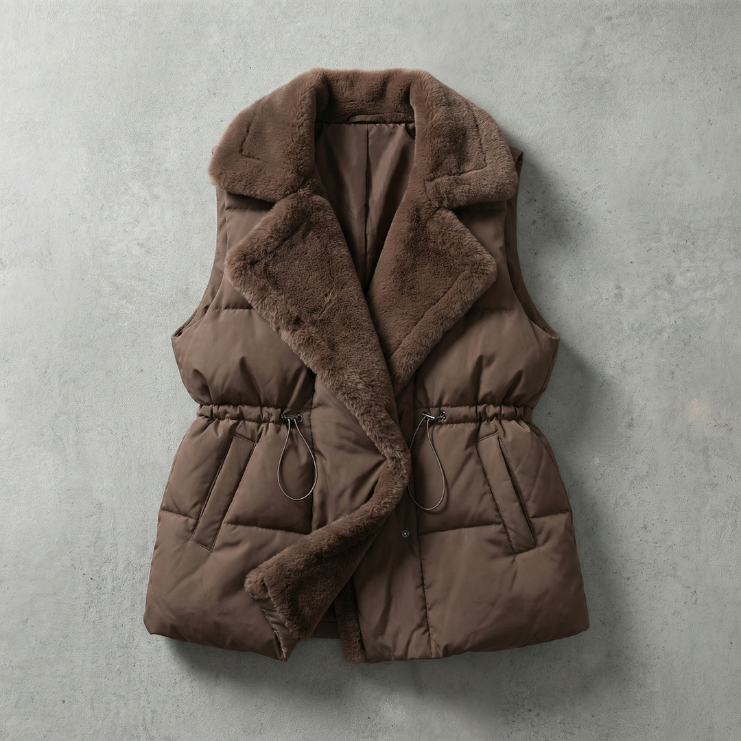 Women's Quilted Vest with Faux Fur Collar