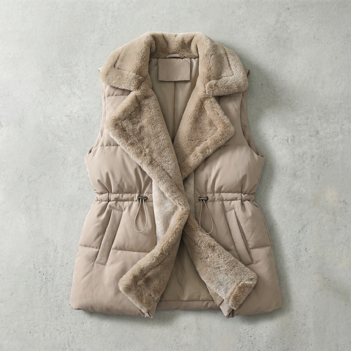 Women's Quilted Vest with Faux Fur Collar