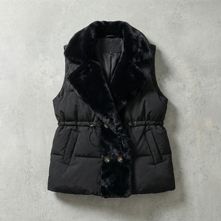 Women's Quilted Vest with Faux Fur Collar