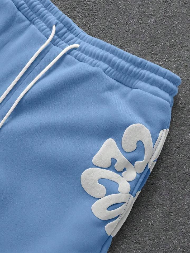 Herren-Trainingsanzug mit Kapuze, Reißverschluss und Hose mit Schaumstoff-Buchstabenprint