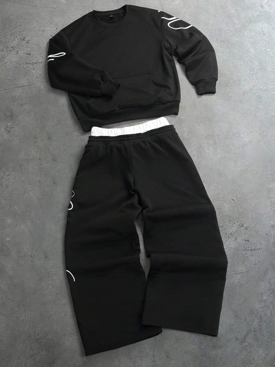 Herren-Trainingsanzug mit Rundhalsausschnitt, Gothic-Print und weiter Hose