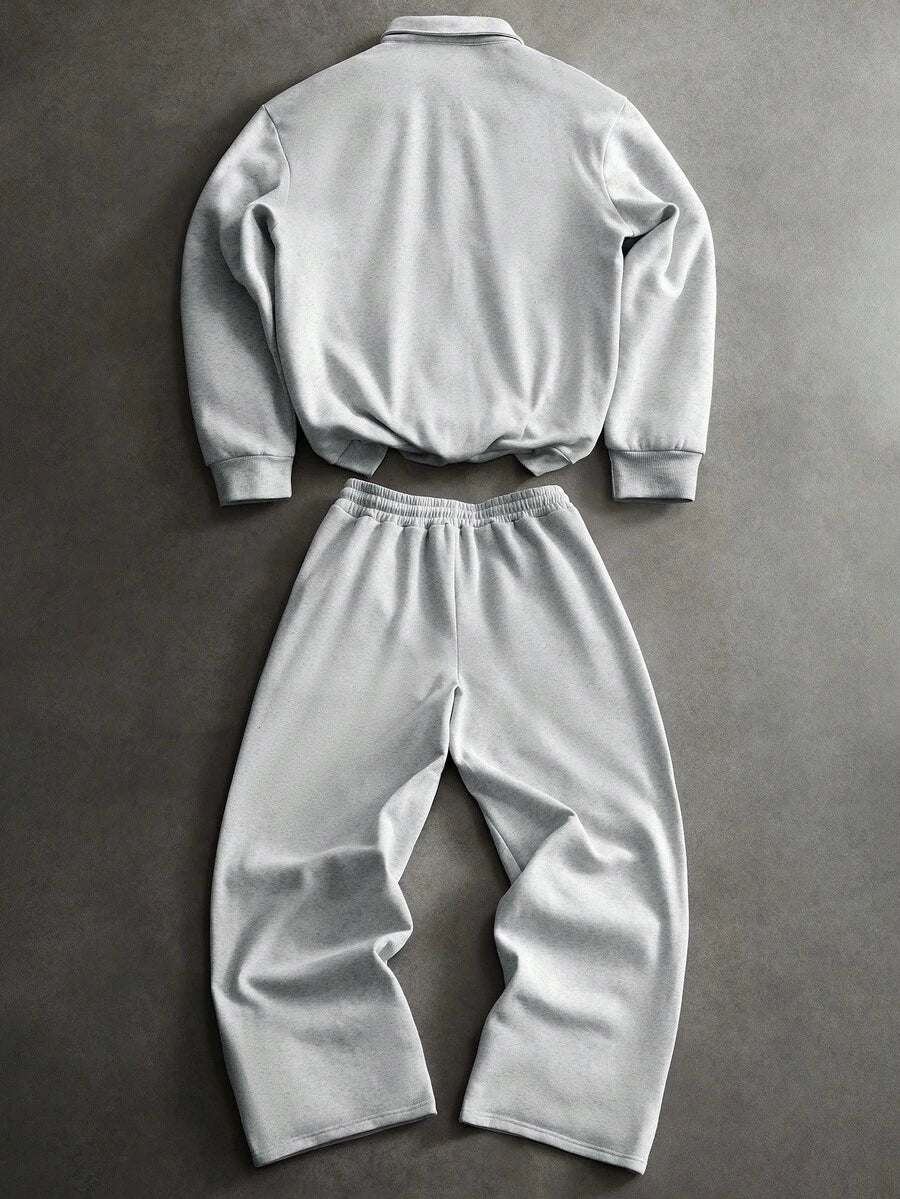 Men's two-tone tracksuit set with crew-neck top and wide-leg pants