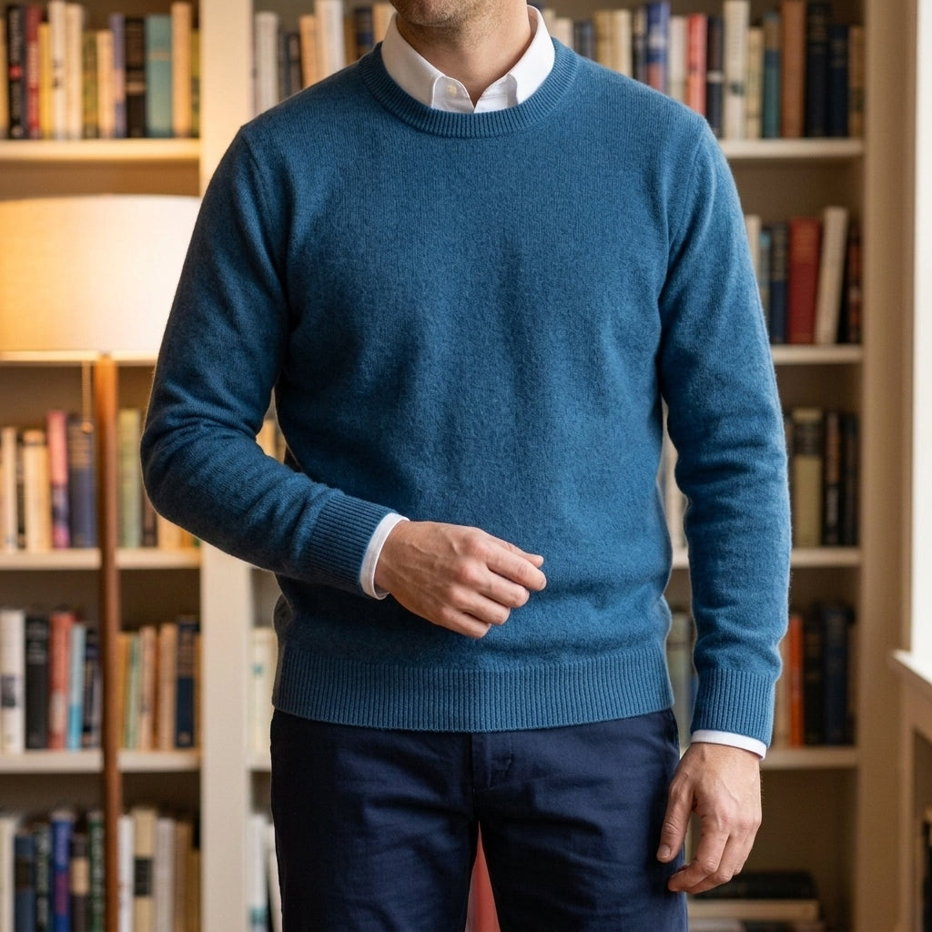 Maglione da uomo in cashmere a girocollo a coste e vestibilità rilassata