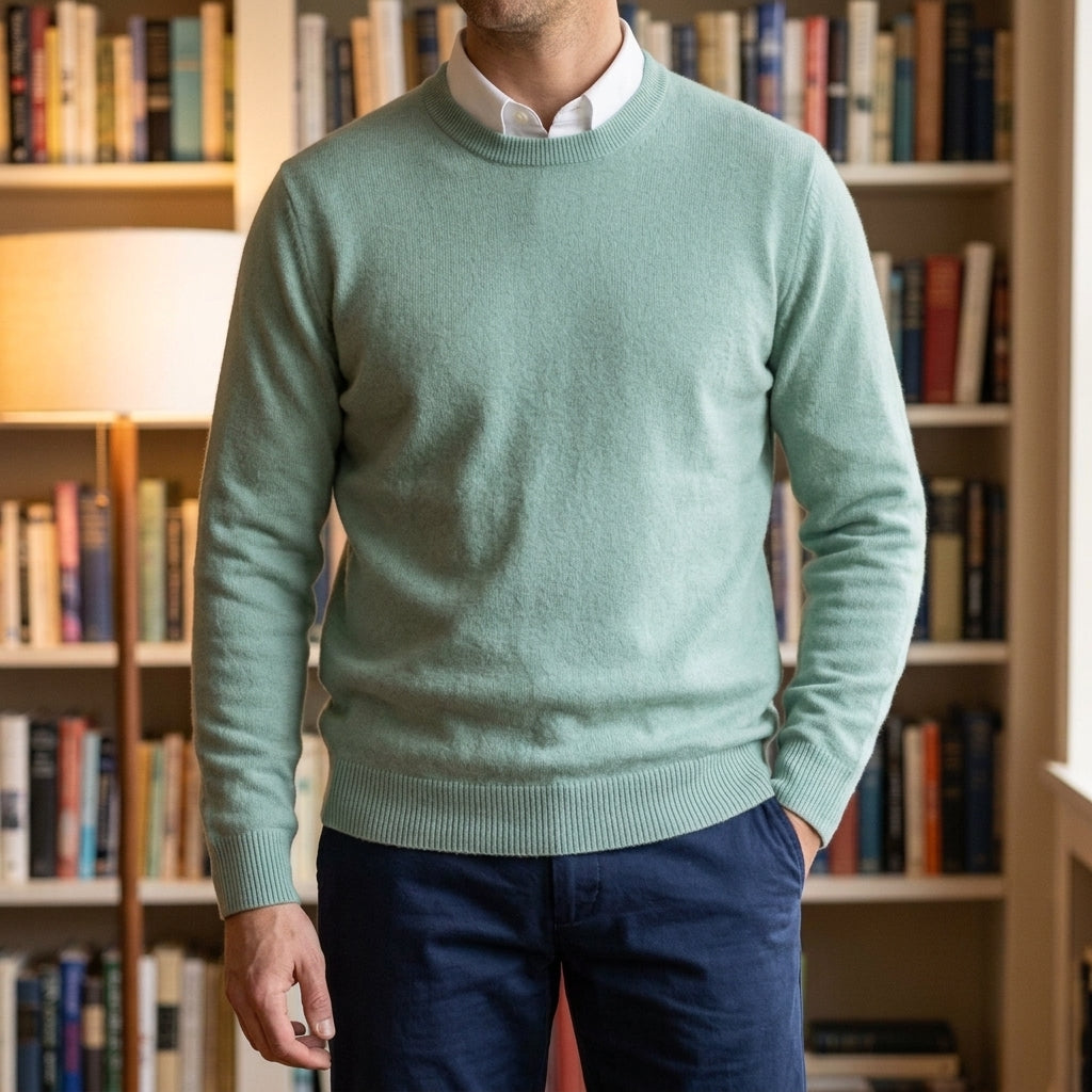 Maglione da uomo in cashmere a girocollo a coste e vestibilità rilassata